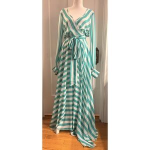 Sexy Diva Green and White Floor Length Semi-Sheer Faux Wrap Dress Size S